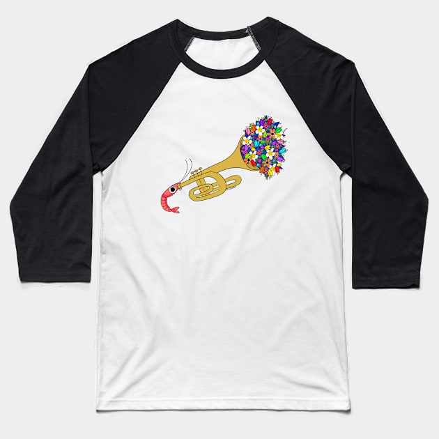 Trumpet Shrimp Baseball T-Shirt by katiebokan